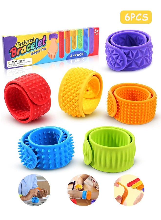 MXN 6 Pack Sensory Fidget Toys for Kids - Textured Silicone Slap Bracelets, Stress Fidgets for Anxiety Autism ADHD, Wearable Sensory Toys for Adults Office Desk, Calm Down Travel Airplane Toys - Image 1